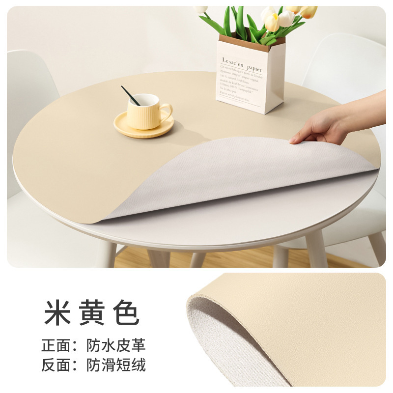 一件代发黑色皮革圆形桌垫茶几垫圆桌桌布餐桌轻奢高级感防水防油|undefined