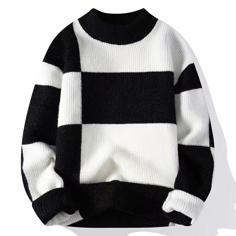 Autumn and Winter Half Turtleneck Knitted Bottoming Shirt Men's Trbottomy Brand Contrast Sweater Youth Casual Versatile Trbottomyy Top
