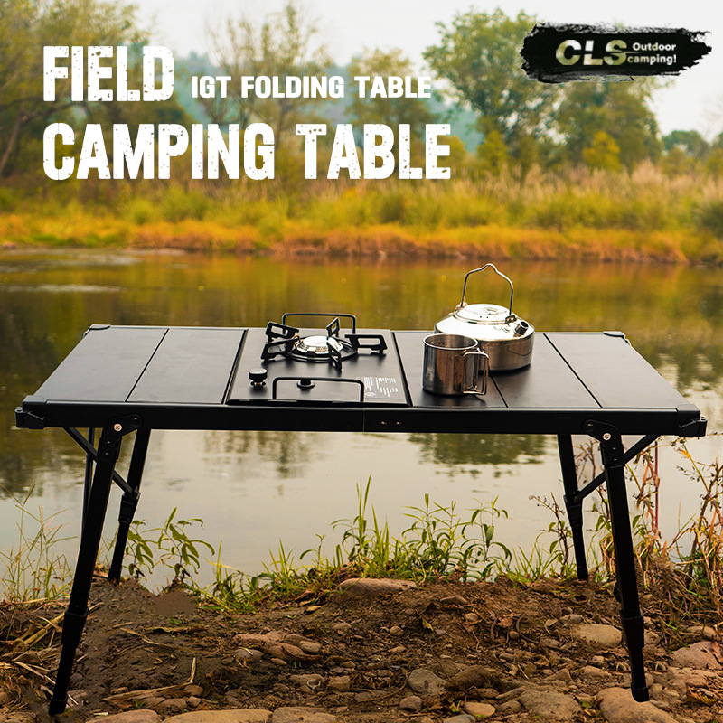 CLS al aire libre mesa plegable camping portátil mesa de rollo de huevo mesa de picnic mesa de barbacoa estufa IGT cocina móvil mesa de placa de aluminio de elevación