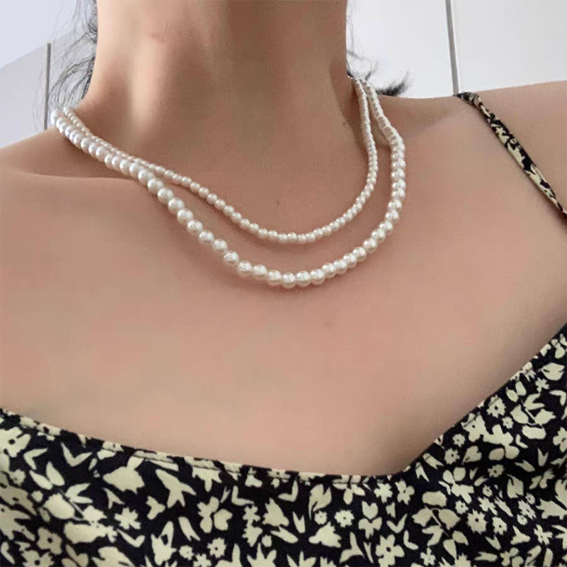 1 Piece Fashion Round Stainless Steel Imitation Pearl Beaded Womenu0027S Layered Necklaces