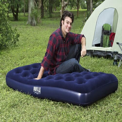 Bestway 67001 Single Upgraded Inflatable Mattress with Fleece Dark Blue Air Bed Lazy Air Mattress
