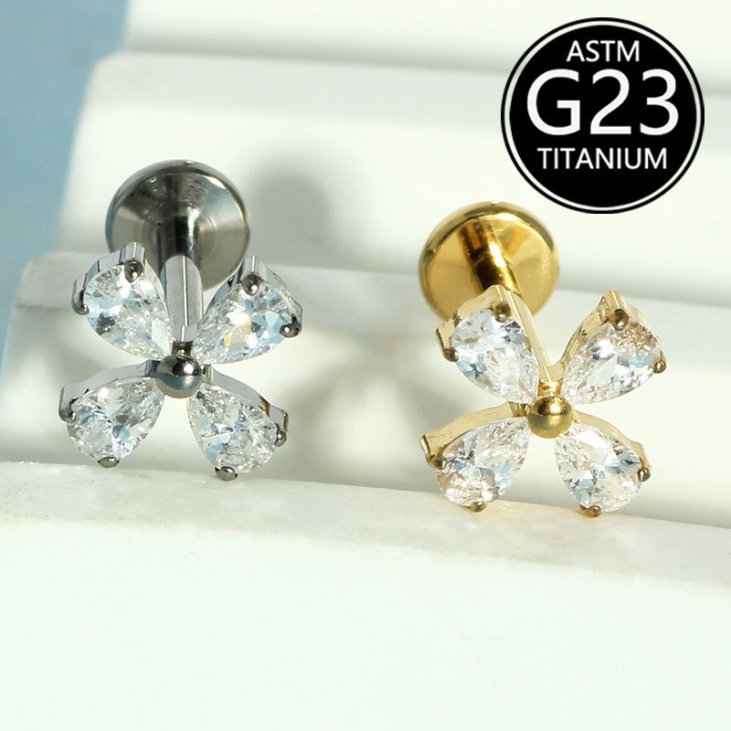 Silver pointed spike labret stud material detail