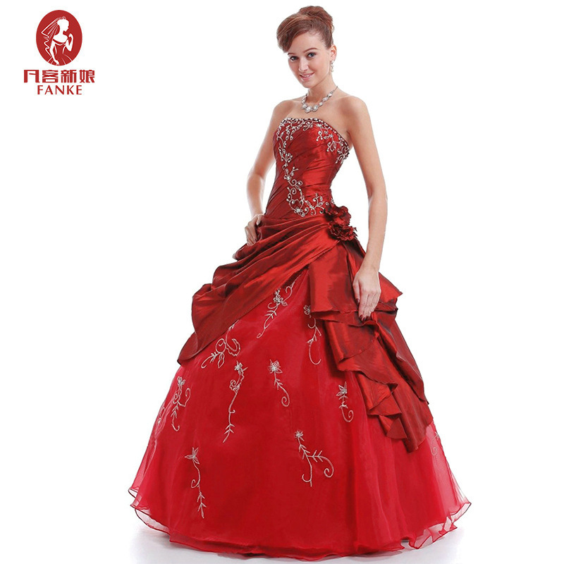 Burgundy Bridal Wedding Dress Custom Handmade Evening Dress Embroidery Formal Taffeta Occasion Prom Quinceanera Dresses