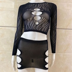 Sexy black lace lingerie, foreign trade European and American style butt-grabbing skirts, network clothing, floral print sheer