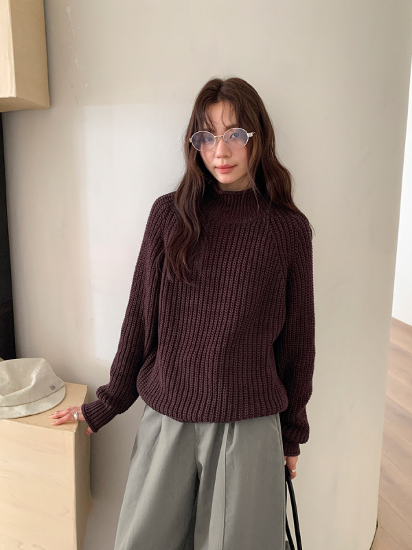 广州十三行2025秋冬韩系慵懒风肌理感半高领纯棉宽松毛衣女03101|undefined