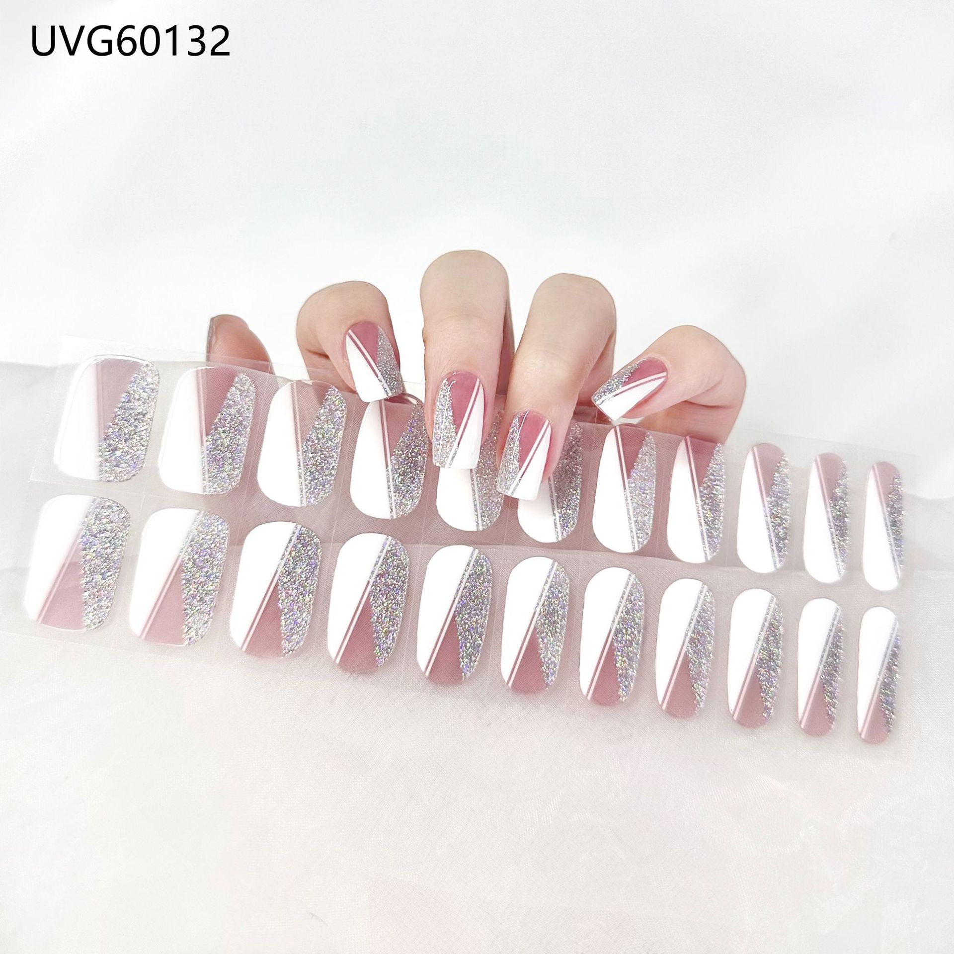 Pegatinas de uñas de gel UV transparentes efecto hielo, semicuradas, con lámina dorada, fototerapia, efecto película de aceite