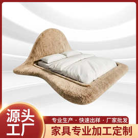 轻奢异形毛绒软床现代简约设计师款酒店公寓卧室双人床