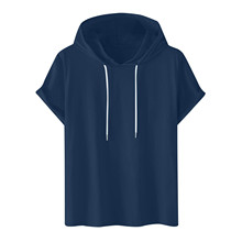 短袖夏季连帽卫衣男士棉质空白纯色t恤衫 宽松休闲文化衫直销批发