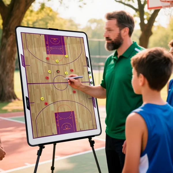 JIANNA portable, stand-mounted, double-sided magnetic basketball tactical board for coaches to use during drills, games, and training sessions