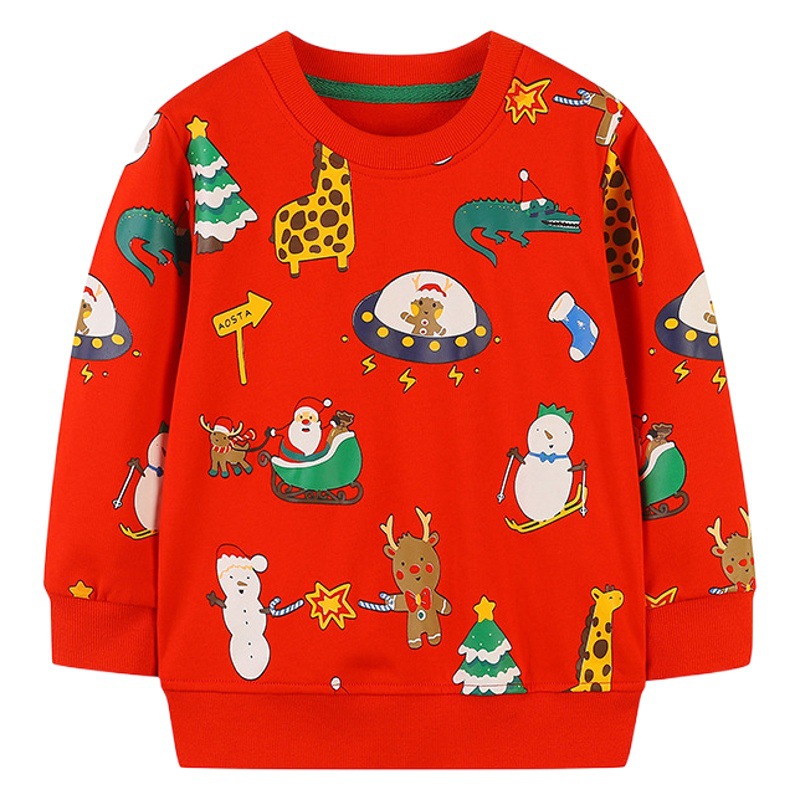 Sudadera Infantil de Otoño Estilo Europeo y Americano, Sudadera Navideña para Niños, Jersey con Cuello Redondo y Dibujos Animados para Niños Pequeños