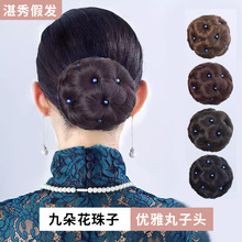 厂家现货九朵花假发发包抓夹式九朵花卷发包逼真古装假发发包镶钻