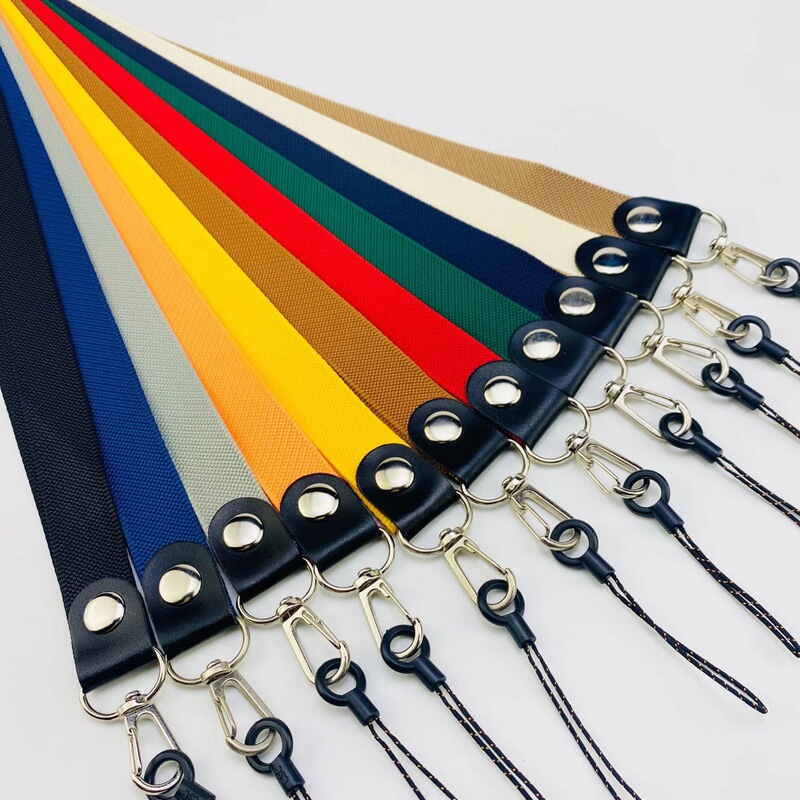Factory direct 2.0 wide version simple solid color mesh metal hook mobile phone lanyard certificate hanging rope brand hanging rope