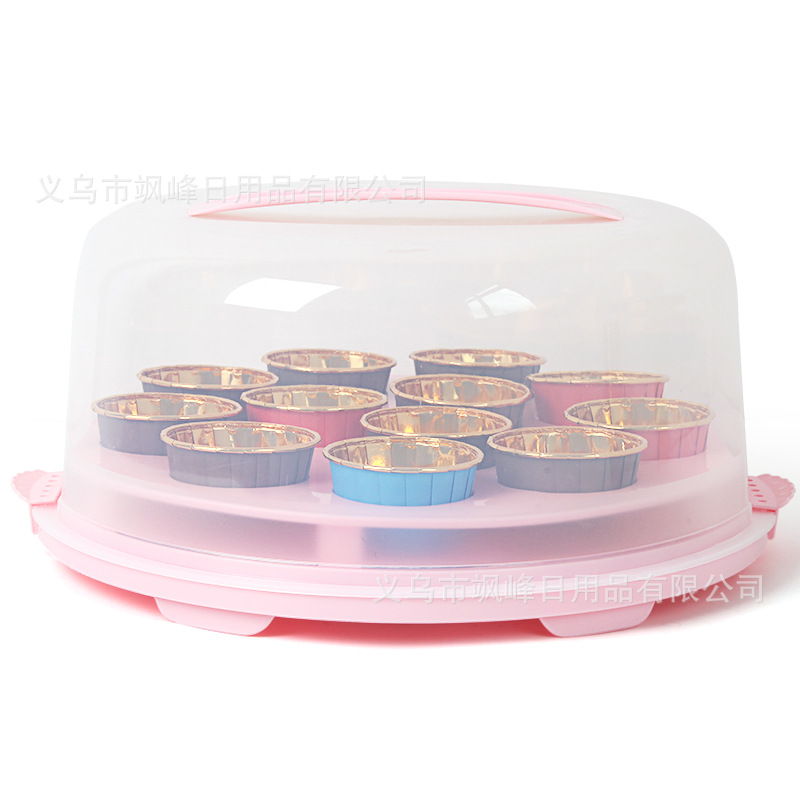网红12寸烘培透明手提圆形塑料蛋糕盒加高生日蛋糕批发包装盒子可