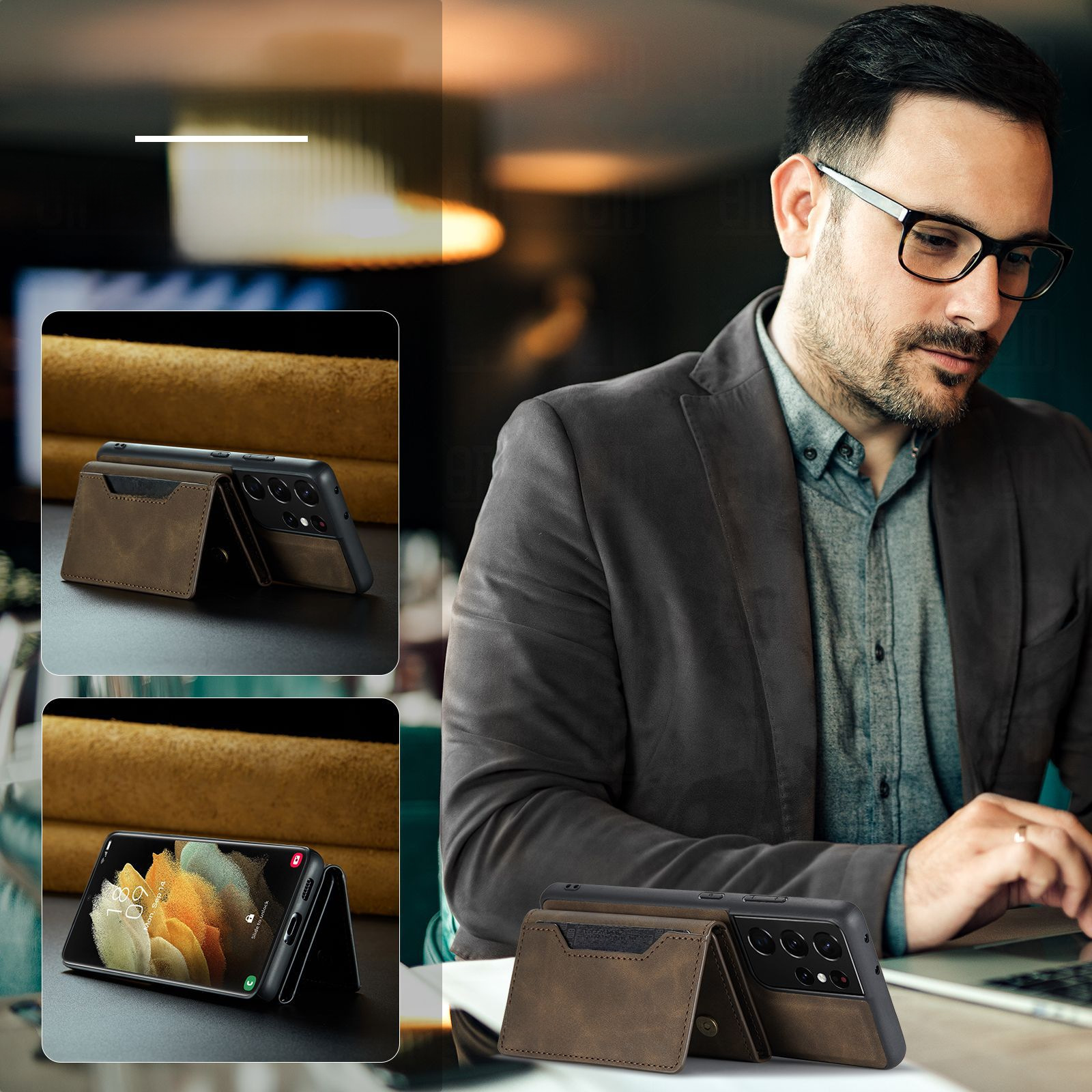 M2 Samsung S21 Ultra multifunkciós kártyatartó pénztárca S21 Ultra erős mágneses tapadókorongos bőr telefontok_voghion.com