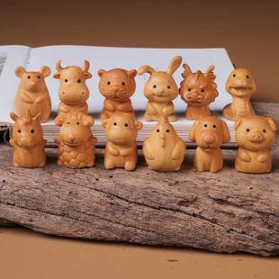 Boxwood Yabai twelve zodiac hand pieces cute desktop Tiger mouse rabbit gift keychain Wenwan ornaments