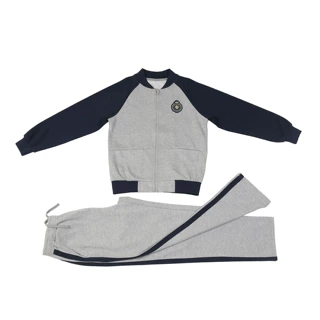 源头工厂小单定制 浅灰藏青拼接棒球服运动套装 中小学生校服班服