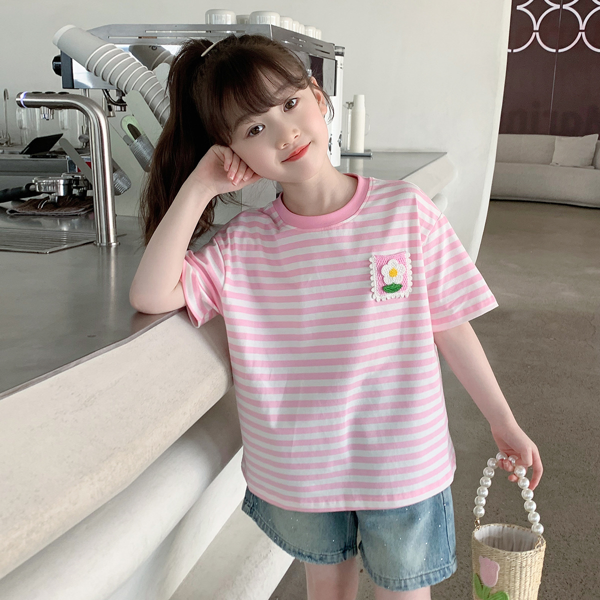 女童T恤2024夏装新款韩版儿童时髦短袖宝宝夏季时尚打底衫潮