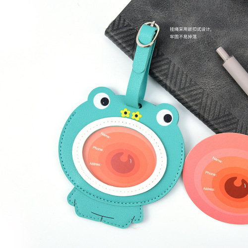 Cute big mouth animal luggage tag creative cartoon leather checked luggage tag anti-lost name tag small gift