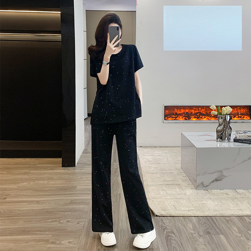 Stylish Age-reducing suit 2024 Summer New Flash Loose Casual Slit Fashion Sports suit Women Stylish Age-reducing suit 2024 Summer New Flash Loose Casual Slit Fashion Sports suit Women