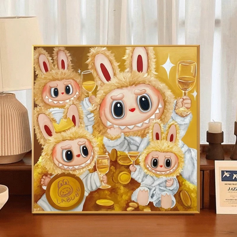 LABUBU 油絵 LABUBU 漫画吊り絵画デスクトップリビングルーム絵画子供部屋寝室装飾絵画|undefined