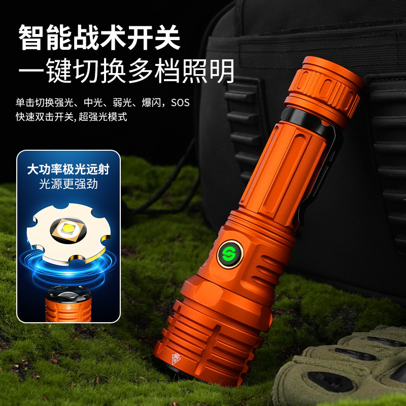 跨境新款白激光超亮强光LED照明手电筒变焦充电户外远射大功率|undefined