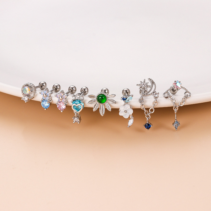 Flower Pattern 1 Piece Ear Cartilage Rings & Studs Fashion Flower 316L Stainless Steel Copper Plating Inlay Zircon