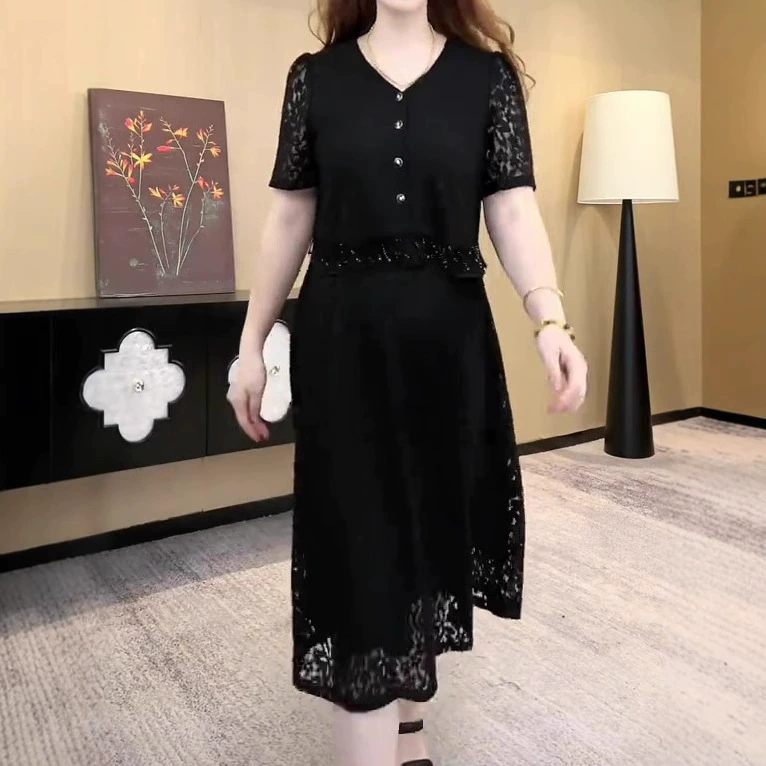 2025 Новый летний французский легкий роскошный высококачественный кружевной моды с кисточкой счетчик в том же платье плюс размер женская одежда