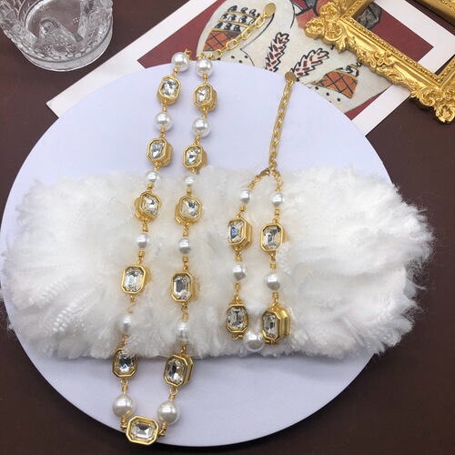 Second-hand real gold-plated necklace bracelet, glass pearl double-sided faceted gemstone necklace, clavicle chain, versatile bracelet