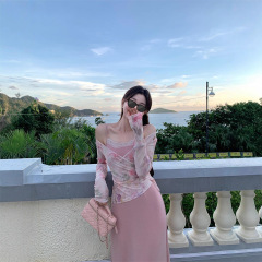 EIA一尧【柔雾玫瑰】气质套装女秋优雅网纱外衫吊带连衣裙两件套