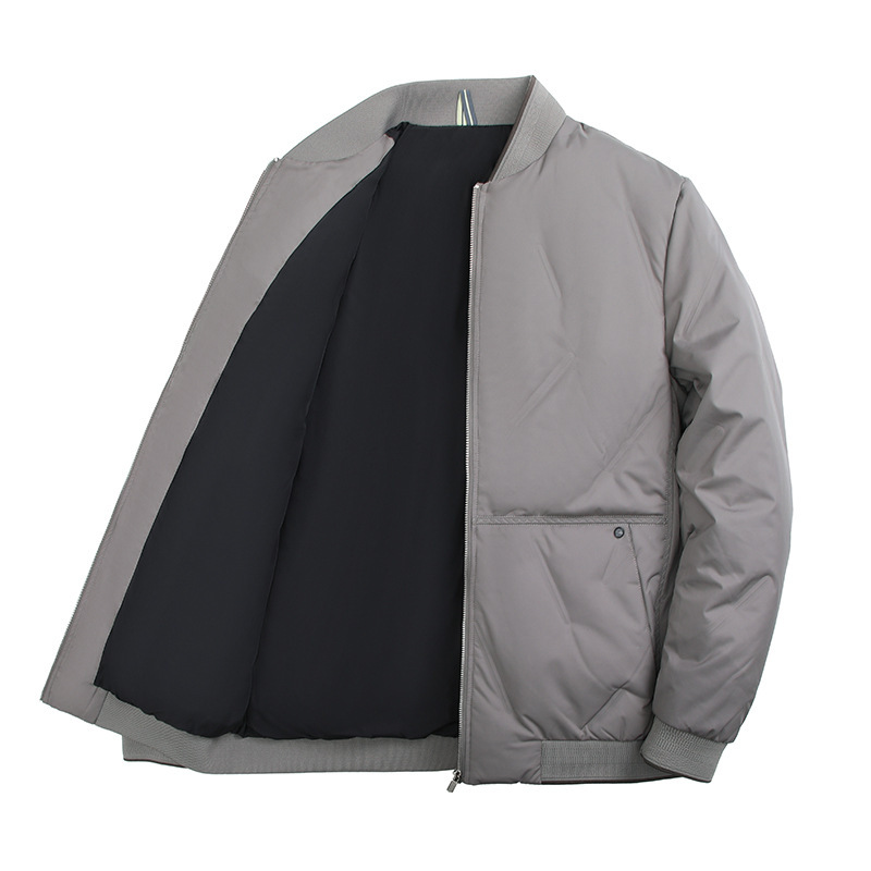 Men's Clothing New Men's Winter Baseball Collar Cardigan Silk cotton Jacket Casual Middle aged and Elderly Solid Color Casual Business Long Sleeve Winter_voghion.com