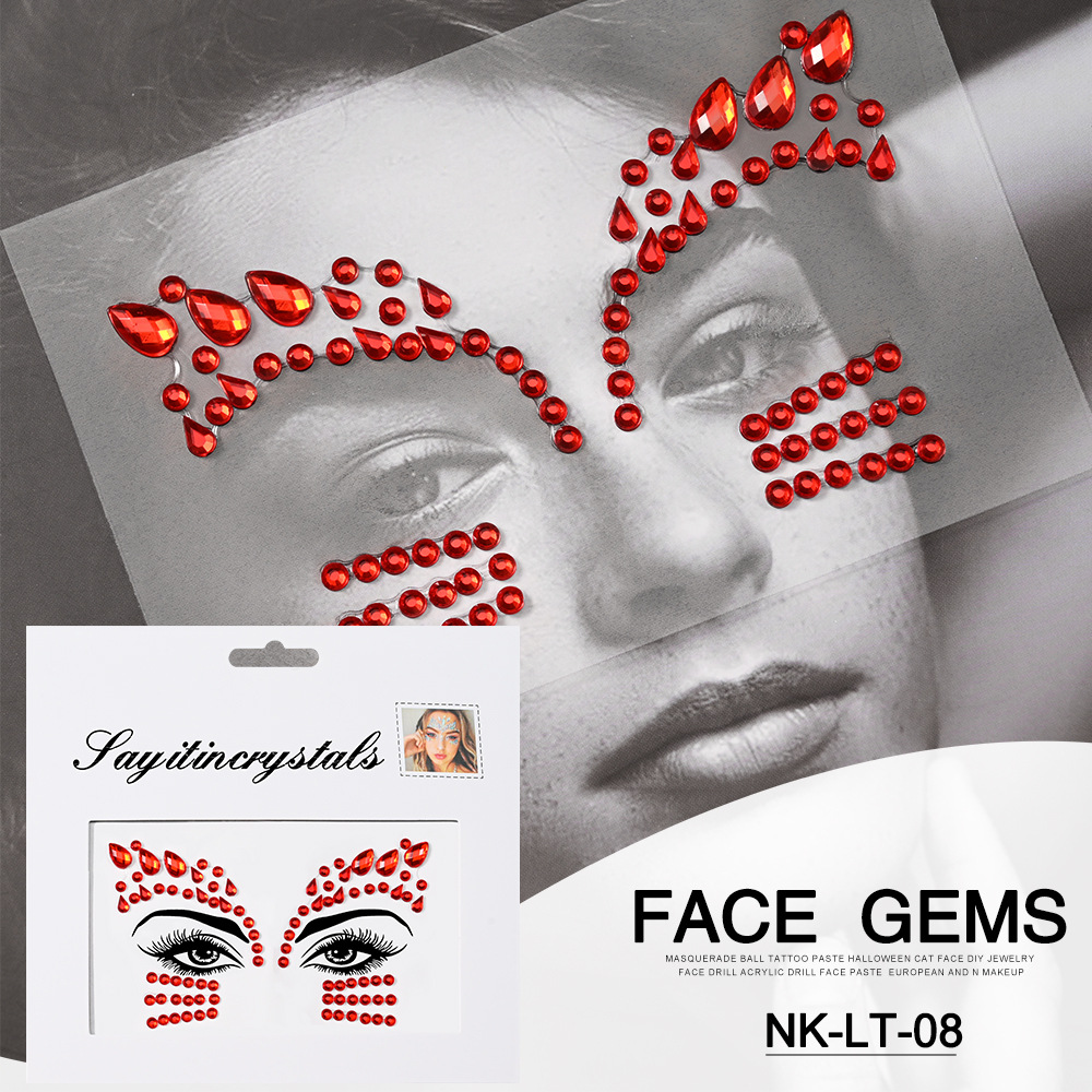 Pegatinas de tatuaje facial pegatinas de cristal pegatinas de cejas pegatinas faciales pegatinas de diamante de agua decoración acrílica estilo europeo y americano