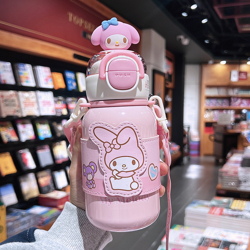 サンリオ子供用ダブルドリンク魔法瓶カップ女の子用かわいいポータブルストローカップ学生スクールクロスボディ落下防止カップ|undefined