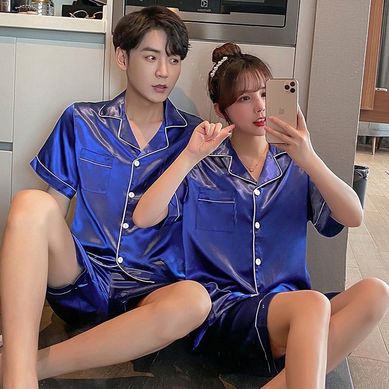 Pajamas de pareja de hielo de verano de mangas largas damas cardigan casuales sueltos primavera y otoño hombres de mediana edad ropa para el hogar grande
