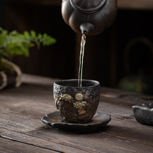 日式鎏金鐵釉茶杯品茗杯 陶瓷功夫茶杯復古聞香杯小號主人杯單杯
