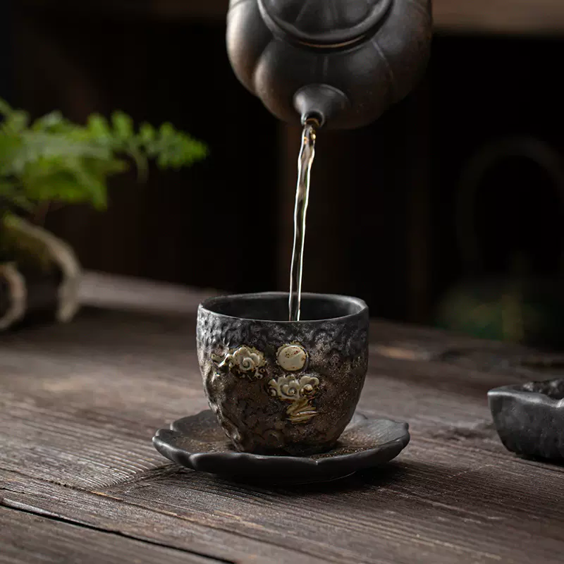 日式鎏金铁釉茶杯品茗杯 陶瓷功夫茶杯复古闻香杯小号主人杯单杯