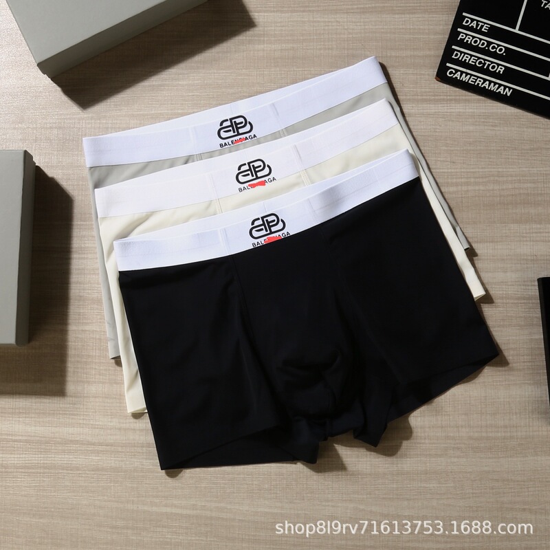 Paris Home Three-Stripes Men's Seamless Cotton Comfortable Breathable Sports Boxer Briefs Ice Silk Flat-Cut Summer Underwear High-End