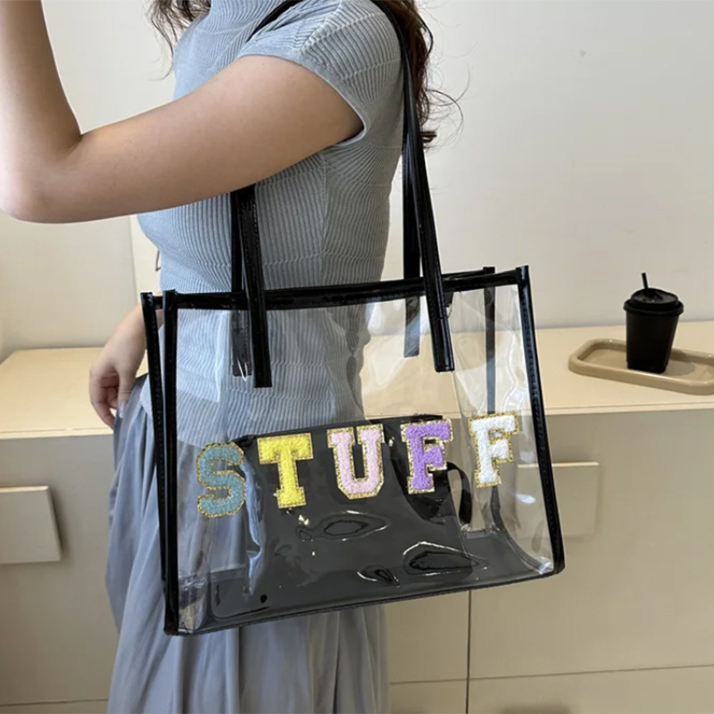 pvc手提袋定制logo透明塑料单肩手提果冻包高级感大容量礼品袋