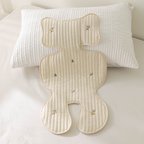 Korean INS New Baby Stroller Cushion with Embroidery, Breathable, Four-Season Universal, Pure Cotton, Soft Stroller Seat