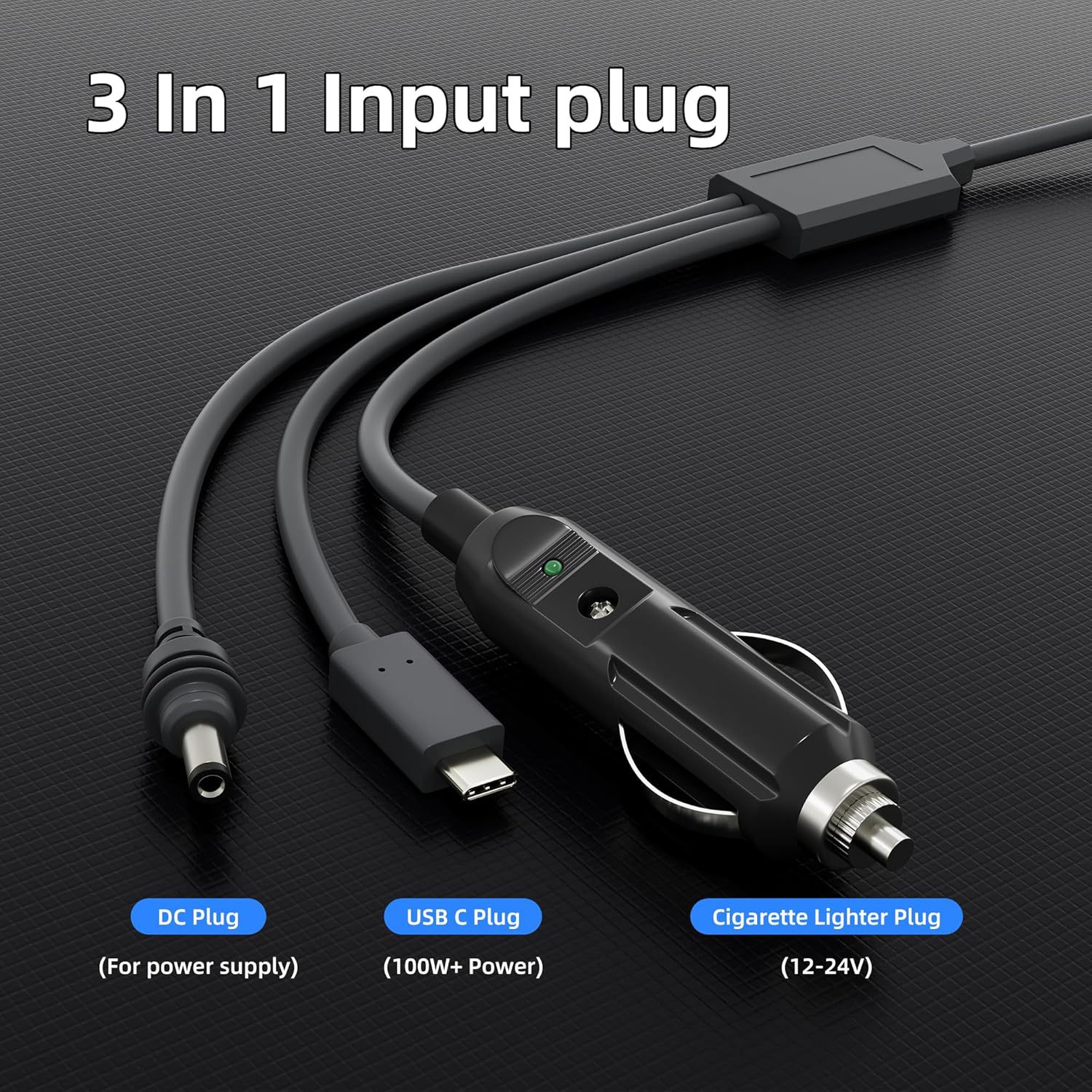 Cross-border hot-selling fourth-generation fan model one-to-three type C to DC cigarette lighter USB three-in-one power supply