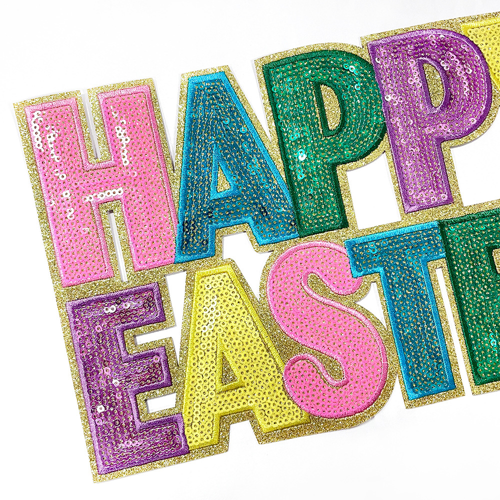 45g Weight Clothing Sticker Patches Classification 1 Piece Quantity Sequin Material Easter Festival Rabbit, Letter Pattern Simple Style, Classic Style Style 1 Piece Simple Style Classic Style Rabbit Letter Sequin Clothing Sticker Patches 4