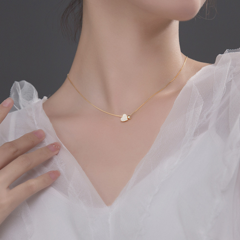 1 Piece Quantity Daily Occasion 925 Sterling Silver Material 925 Sterling Silver Zircon Box Chain Plating Inlay Heart Shape Necklace