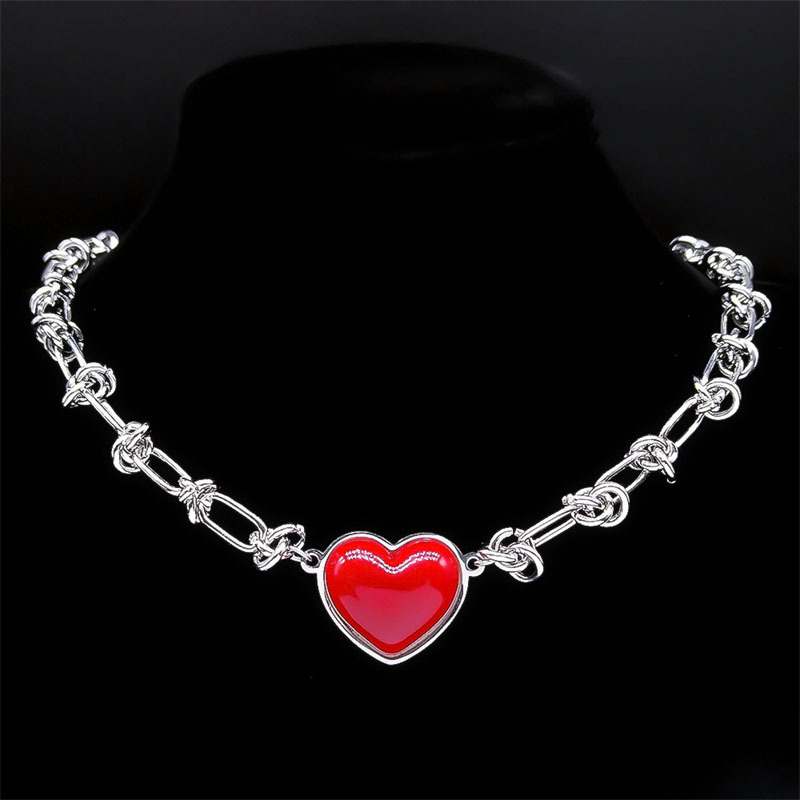 Hip-Hop Cool Style Heart Shape Stainless Steel ABS Pendant Necklace display picture 2