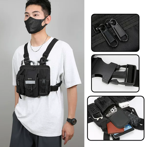 Trendy Tactical Functional Vest Bag Men's Casual Simple Large-Capacity Workwear Chest Bag Multi-Pocket Personalized Backpack