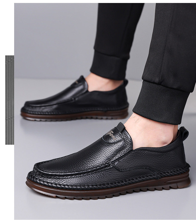 Giày lười nam da bò lớp đầu mềm, đế bằng chống trượt, cỡ lớn — Kaki, Màu trắng, Màu đen chi tiết 22