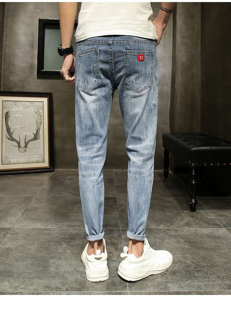 Jeans pour hommes de couleur claire de printemps et d'automne, confortables, élastiques, tendance, marque, coupe slim, petite jambe, polyvalent, délavé, décontracté_voghion.com