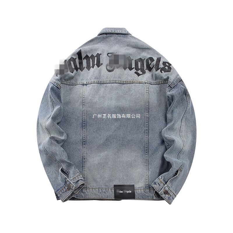 Cross-Border European and American Trendy Brand Palm Angels Jacket with Letter Print on the Back, Denim Jacket for Men and Women, High Street Jacket Cross-Border European and American Trendy Brand Palm Angels Jacket with Letter Print on the Back, Denim Jacket for Men and Women, High Street Jacket