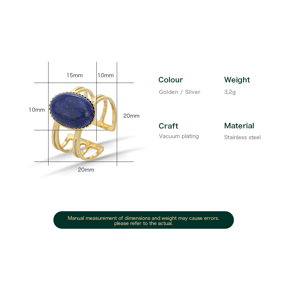 Fashion Geometric Stainless Steel Open Ring Natural Stone Stainless Steel Rings