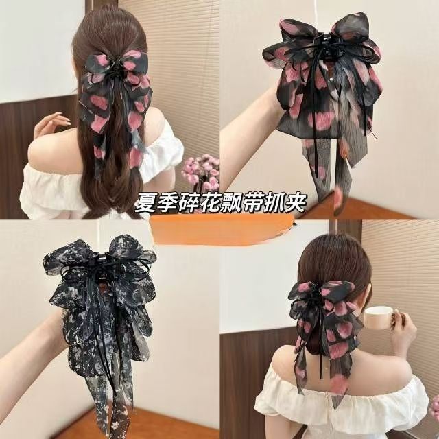 甜美公主风蝴蝶结飘带抓夹淑女气质后脑勺盘发发夹鲨鱼夹发饰夹子