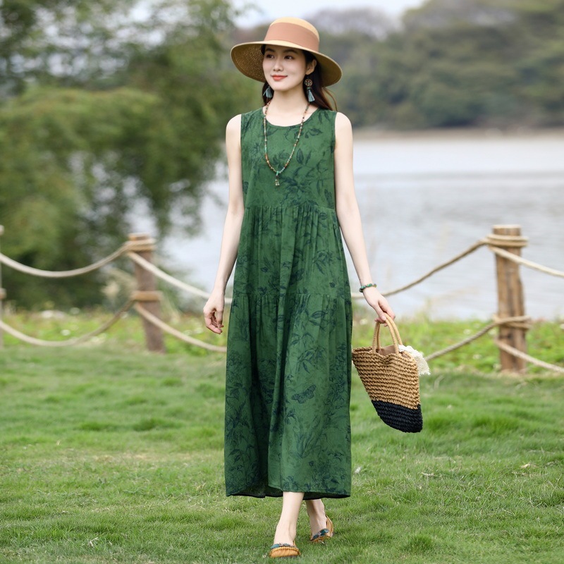 ノースリーブの若い女性の綿シルクドレス夏の海辺の休暇プラスサイズの膝丈ビーチドレス|undefined