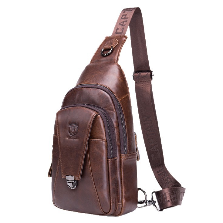 Capitán Niu cuero hombres de cuero hombro crossbody pecho bolsa capa superior de piel de vaca moda multi-funcional deportes casual pecho bolsa